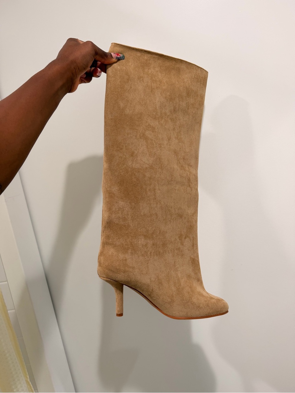 Women Suede Knee-High Boots in Beige